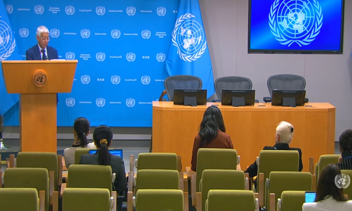Screenshot from a video on Farhan Haq, deputy spokesman for the UN Secretary-General (left) at a press briefing on May 11, 2026 Photo: UN website