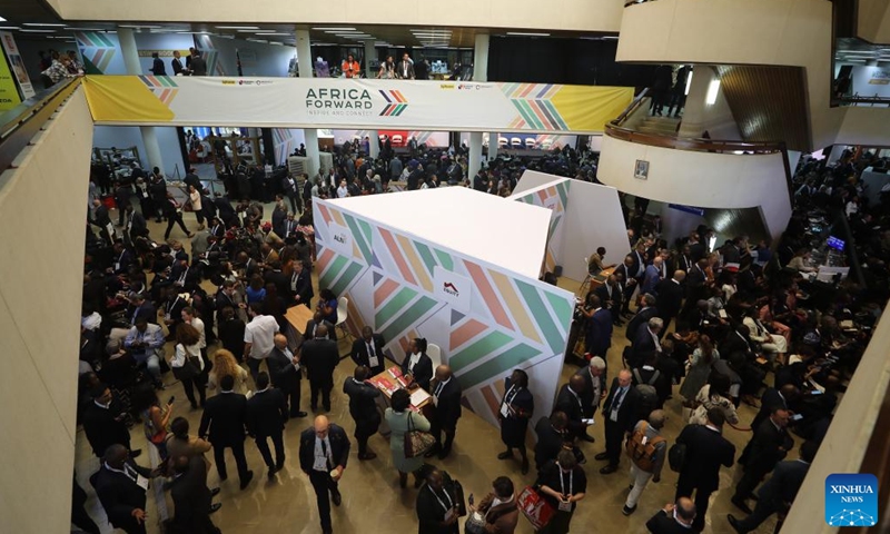 This photo taken on May 11, 2026 shows a scene of the Africa Forward Summit 2026 in Nairobi, Kenya. Co-hosted by Kenyan President William Ruto and French President Emmanuel Macron, the event is held in the Kenyan capital of Nairobi from May 11 to 12. (Photo by Henry Naminde/Xinhua)