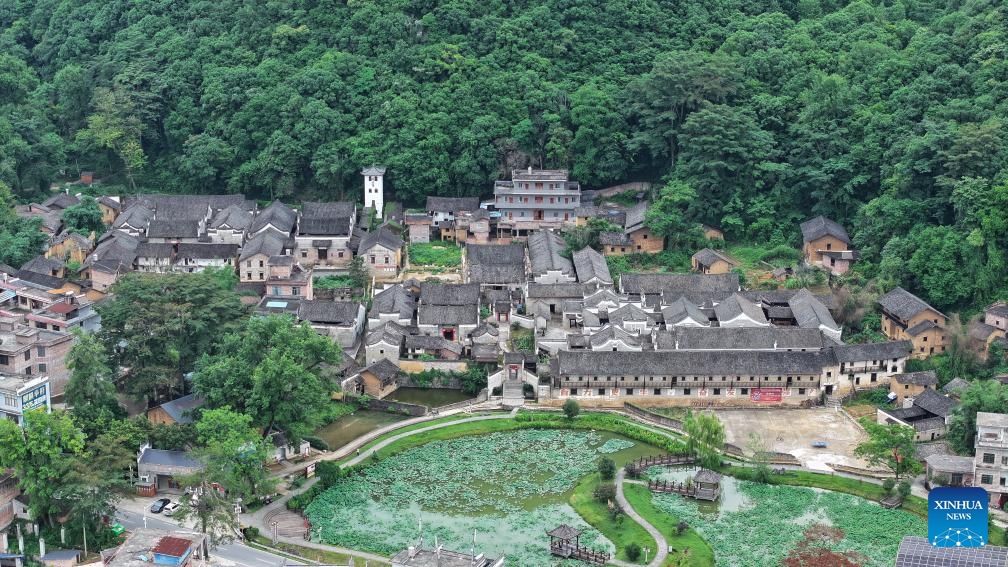 An aerial drone photo taken on May 10, 2026 shows the ancient residences in Baojing Village of Yongzhou, central China's Hunan Province. Nestled amid the mountains of Jianghua Yao Autonomous County in Yongzhou, Baojing Village was built by the ancestors of the He family in 1650, and is therefore called the Courtyard of Family He. There are 180 existing ancient residences, 7 gate towers and 36 alleys.