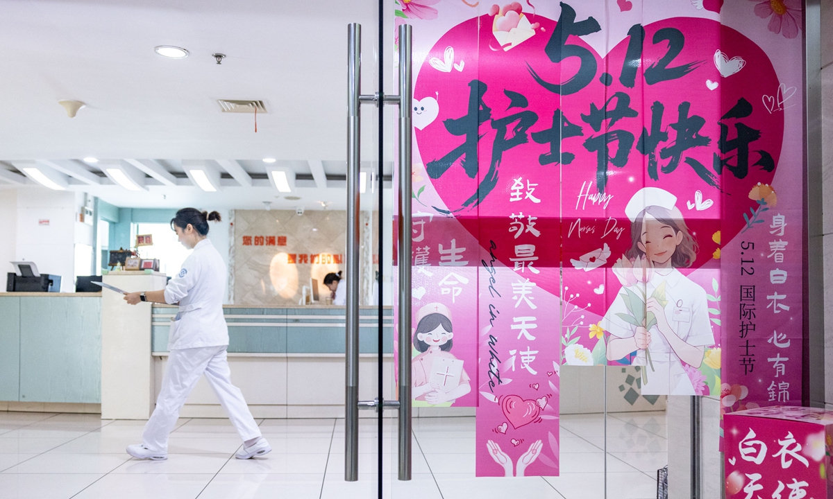 Nurses are busy working in the inpatient department of Huzhou Maternity and Child Health Care Hospital in East China's Zhejiang Province on May 12, 2026, the International Nurses Day. Photo: VCG