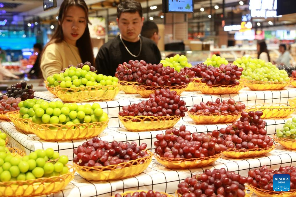 Customers buy fruit at a supermarket in Mengzi City, southwest China's Yunnan Province, on May 11, 2026. (Photo by Xue Yingying/Xinhua)
