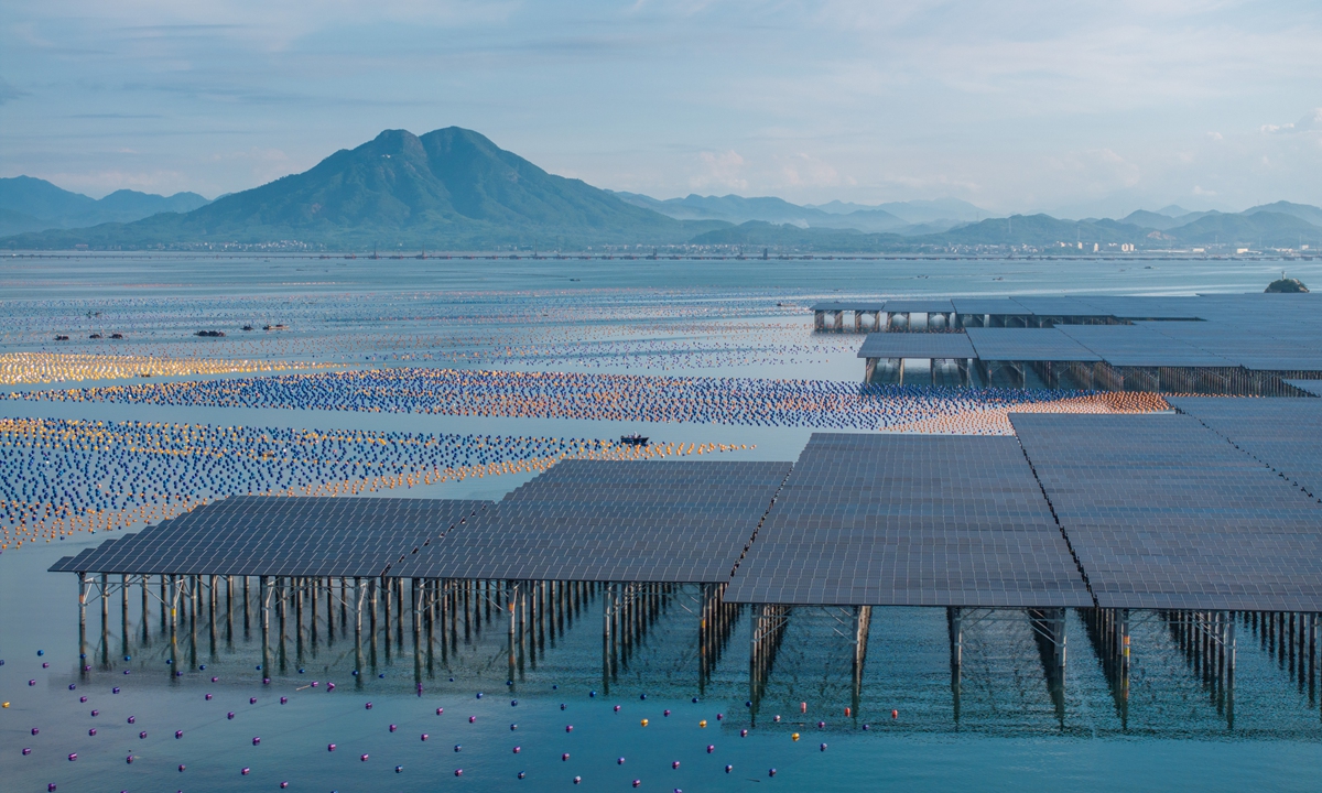 A view of a project aimed at improving aquaculture efficiency at an offshore aquaculture base in Dongshan, East China's Fujian Province Photo: VCG