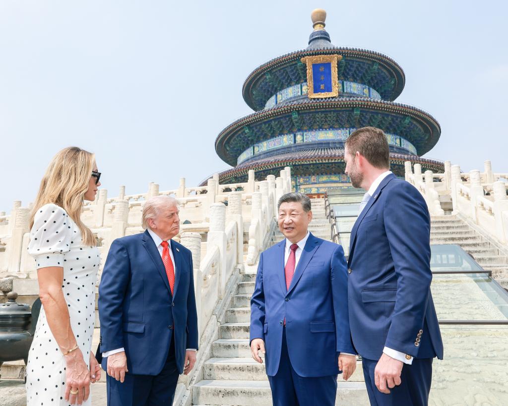 Chinese President Xi Jinping and U.S. President Donald Trump visit the Temple of Heaven in Beijing, capital of China, May 14, 2026. (Photo: Xinhua)