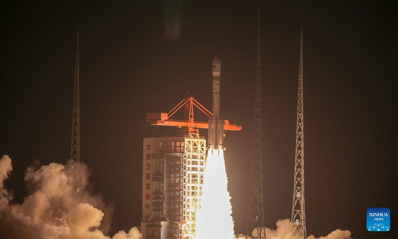 A modified Long March-6 carrier rocket carrying a new satellite group blasts off from the Taiyuan Satellite Launch Center in north China's Shanxi Province, on May 12, 2026. The satellite group was launched at 7:59 p.m. (Beijing Time) and entered its preset orbit successfully. It will constitute the Spacesail Constellation, a mega commercial Chinese low-orbit satellite network. (Photo by Wang Yapeng/Xinhua)

