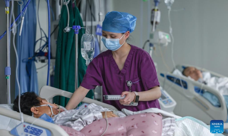 A nurse works at an intensive care unit of a hospital in Bijie City, southwest China's Guizhou Province, May 12, 2026. International Nurses Day falls annually on May 12. (Photo by Chen Xi/Xinhua)

