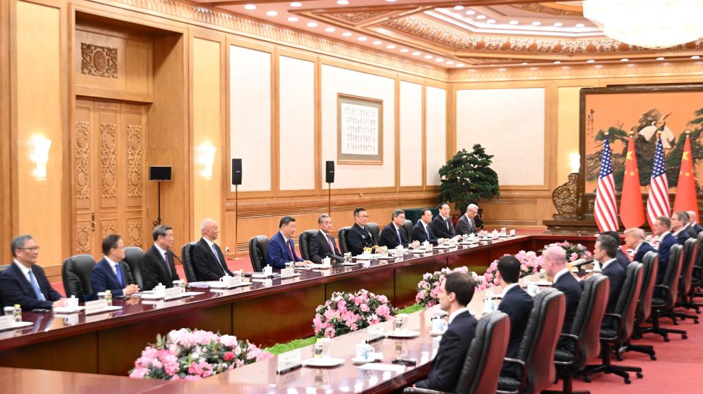 Chinese President Xi Jinping holds talks with US President Donald Trump, who is on a state visit to China, at the Great Hall of the People in Beijing, capital of China, May 14, 2026. (Xinhua/Li Xiang)