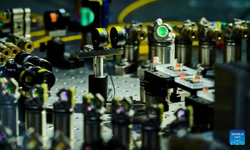 This photo taken on April 2, 2026 shows part of a programmable quantum computing prototype called Jiuzhang 4.0. Chinese scientists have developed a programmable quantum computing prototype called Jiuzhang 4.0 that has set a new world record for optical quantum information technology, according to a study published on Wednesday in the journal Nature.


