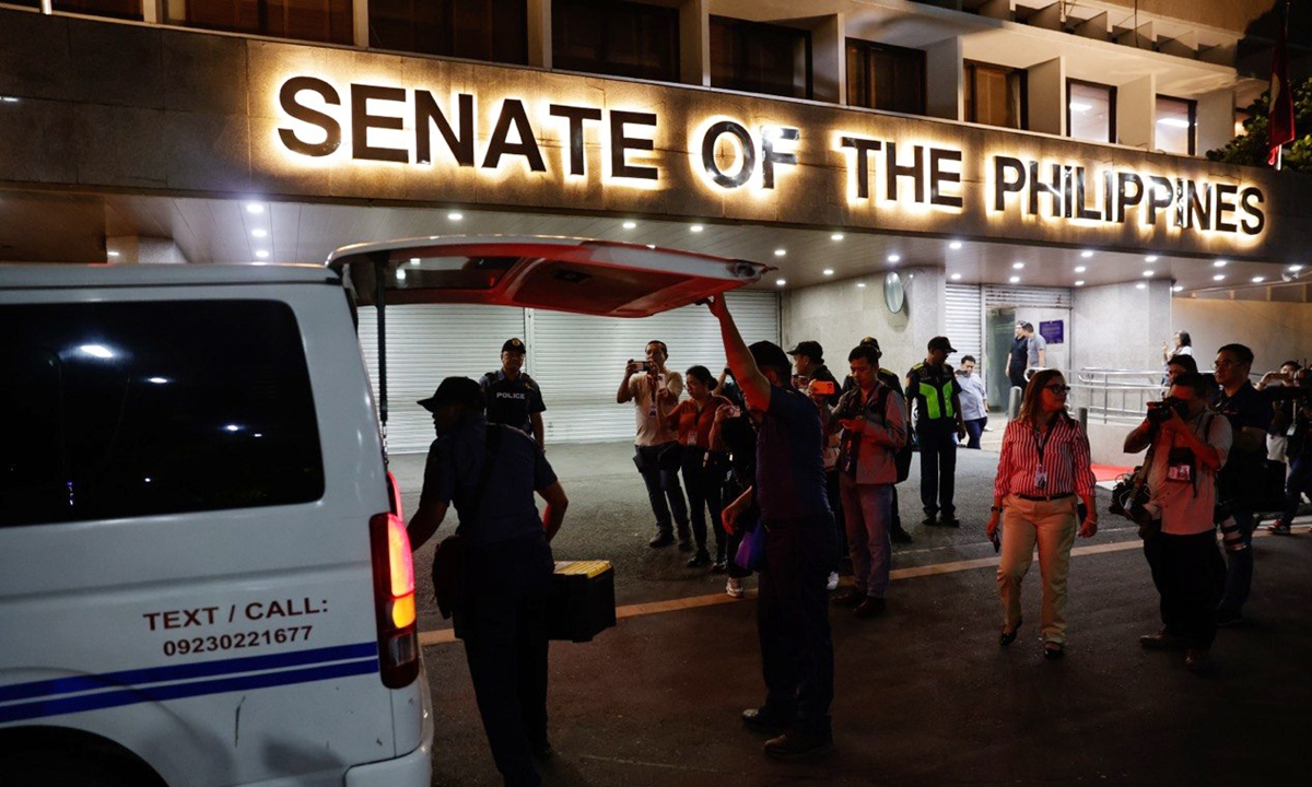 Police forensic teams arrive after gunshots were heard at the Senate in Pasay City, Metro Manila, Philippines 13 May 2026 Authorities have not given a definitive reasons for what led to the gunshots, as Senate security ordered the clearing of the area near where the gunshots were heard. Photo: VCG
