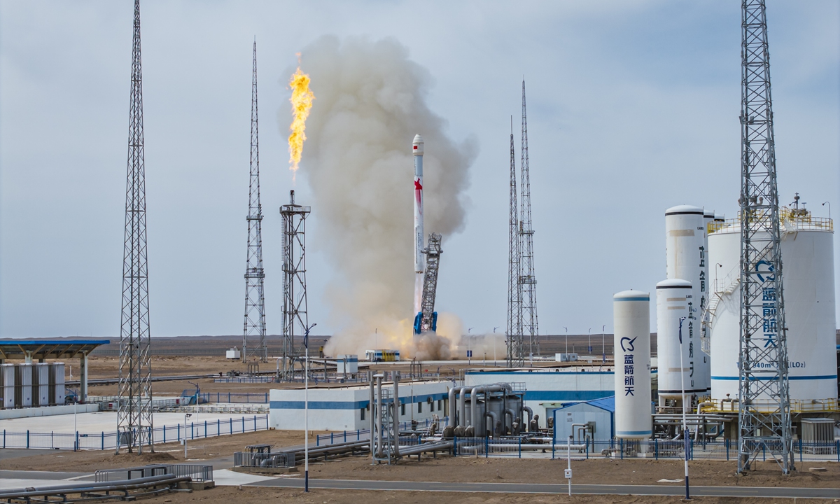 The Zhuque-2E Y5 carrier rocket blasts off from the company's launch site at Dongfeng Commercial Space Innovation Test Zone on May 14, 2026. Photo: Courtesy of the LandSpace