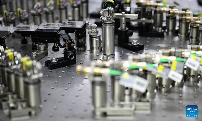 This photo taken on April 10, 2026 shows part of a programmable quantum computing prototype called Jiuzhang 4.0. Chinese scientists have developed a programmable quantum computing prototype called Jiuzhang 4.0 that has set a new world record for optical quantum information technology, according to a study published on Wednesday in the journal Nature.