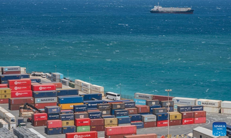 This photo taken on May 13, 2026 shows a port in Mindelo, Sao Vicente Island, Cape Verde. Sao Vicente Island is located in the northwestern part of the Cape Verde archipelago. Characterized by volcanic mountains and arid hills, the island is best known for the port city of Mindelo and has become a popular tourist destination. (Xinhua/Xie Jianfei)

