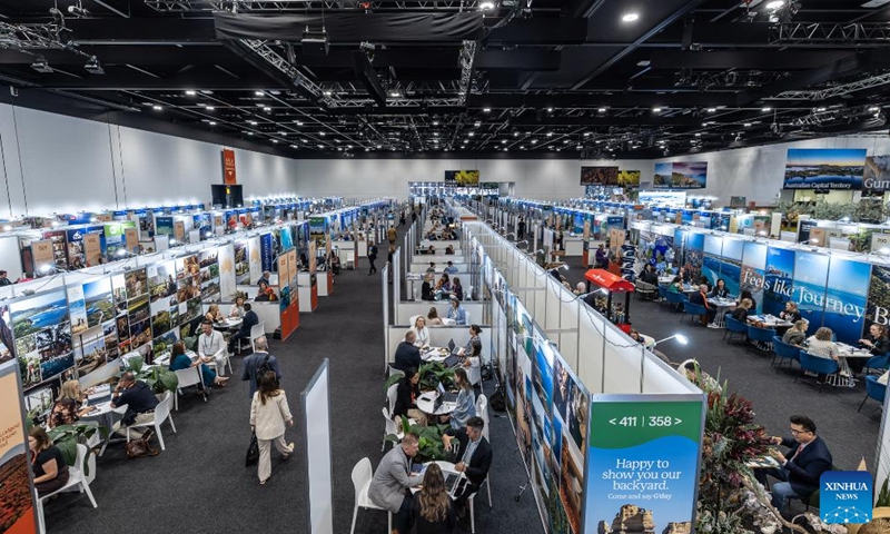 People visit the 46th Australian Tourism Exchange (ATE) in Adelaide, Australia, May 11, 2026. From May 10 to 14, the 46th ATE, hosted by Tourism Australia, brought together global buyers and Australian sellers in the tourism industry. (Tourism Australia/Handout via Xinhua)