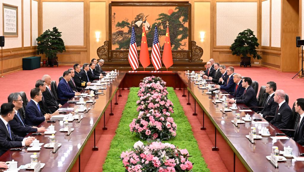 Chinese President Xi Jinping holds talks with US President Donald Trump, who is on a state visit to China, at the Great Hall of the People in Beijing, capital of China, May 14, 2026. (Xinhua/Yin Bogu)