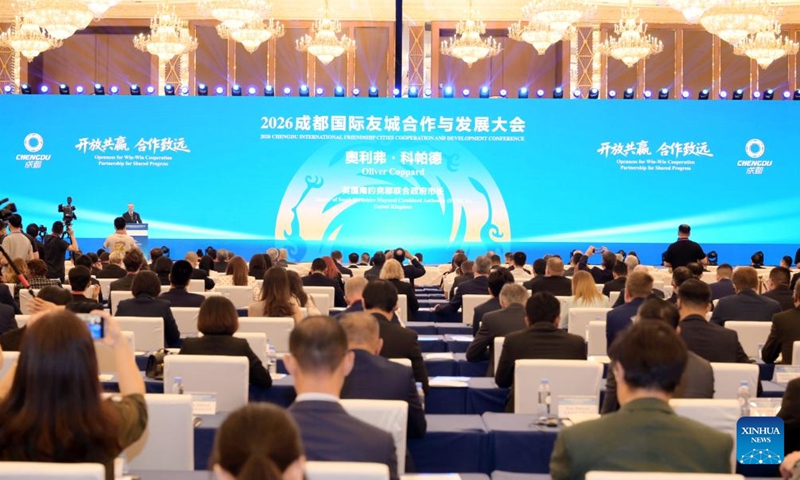 This photo taken on May 14, 2026 shows a scene during the 2026 Chengdu International Friendship Cities Cooperation and Development Conference in Chengdu, southwest China's Sichuan Province. The three-day conference opened here on Thursday, attended by governmental delegations of 37 friendship cities from 28 countries as well as delegations of five international organizations. (Xinhua)

