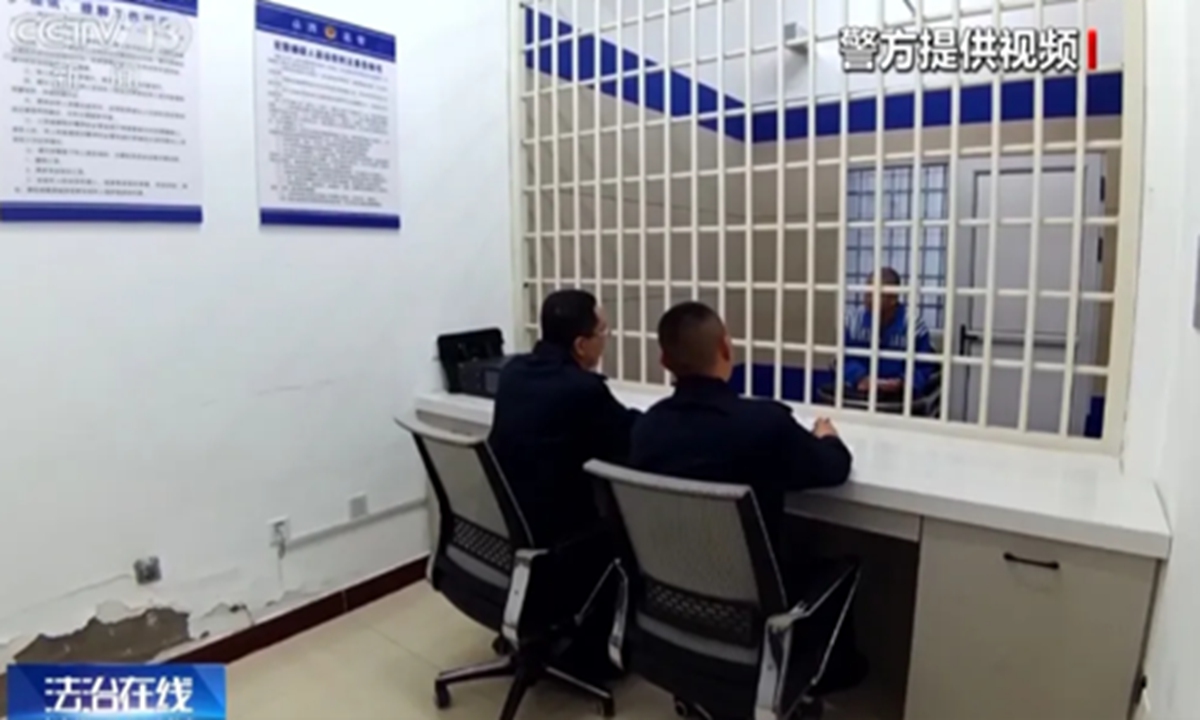 Liu is questioned by police at a public security bureau. Photo: Screenshot from media reports