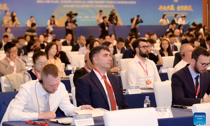 Guests are pictured during the 2026 Chengdu International Friendship Cities Cooperation and Development Conference in Chengdu, southwest China's Sichuan Province, May 14, 2026. The three-day conference opened here on Thursday, attended by governmental delegations of 37 friendship cities from 28 countries as well as delegations of five international organizations. (Xinhua)

