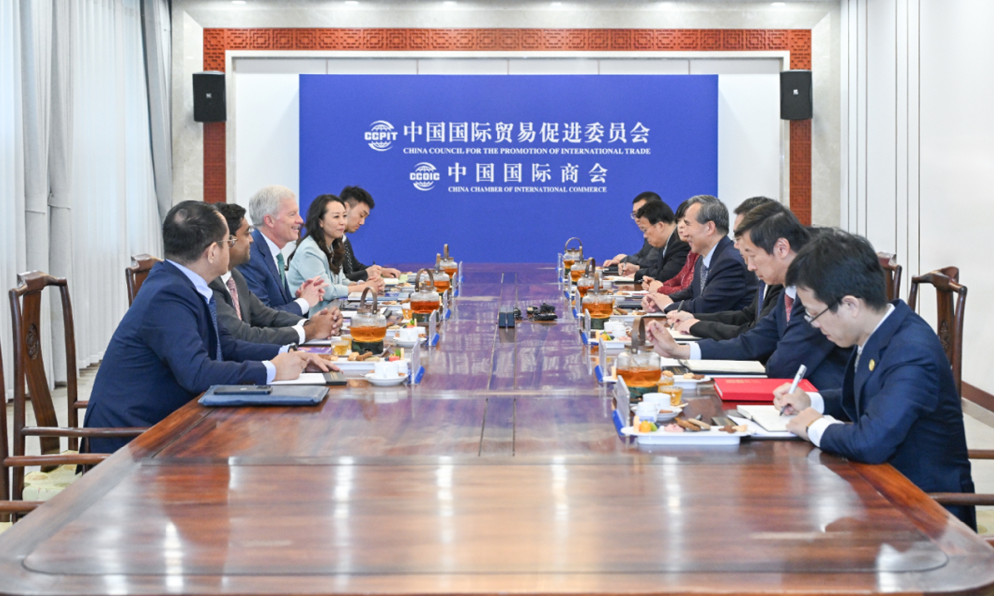 Ren Hongbin, chairman of the China Council for the Promotion of International Trade (CCPIT), meets with Brian Sikes, president and CEO of Cargill in Beijing on May 15, 2026. Photo: Screenshot from the CCPIT
