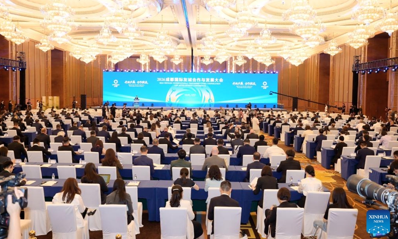 This photo taken on May 14, 2026 shows a scene during the 2026 Chengdu International Friendship Cities Cooperation and Development Conference in Chengdu, southwest China's Sichuan Province. The three-day conference opened here on Thursday, attended by governmental delegations of 37 friendship cities from 28 countries as well as delegations of five international organizations. (Xinhua)

