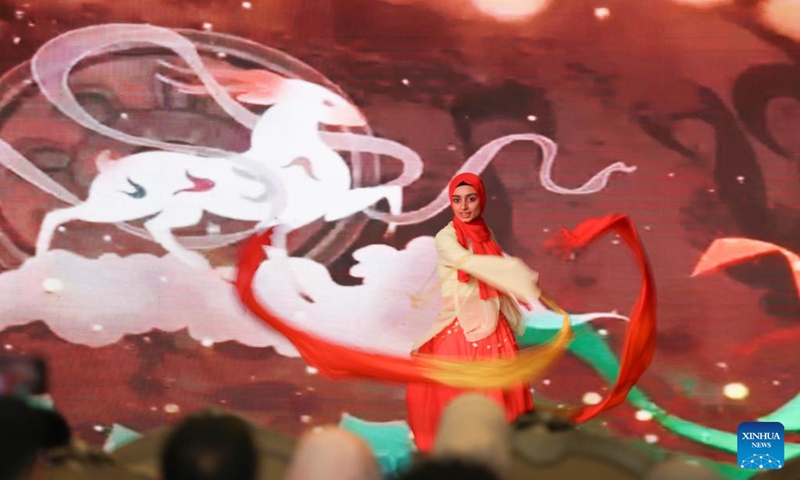 A contestant competes during the final of the 25th Chinese Bridge Chinese Proficiency Competition for Foreign College Students in Cairo, Egypt, May 15, 2026. The final of the 25th Chinese Bridge Chinese Proficiency Competition for Foreign College Students in Egypt was held here on Friday evening, with the attendance of 14 students majoring in Chinese.
The finalists advanced from a pool of 26 contestants representing 14 Egyptian universities in the preliminary rounds. Photo: Xinhua