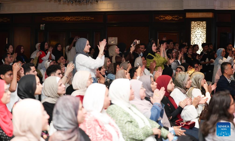 The audience cheer up for contestants during the final of the 25th Chinese Bridge Chinese Proficiency Competition for Foreign College Students in Cairo, Egypt, May 15, 2026. The final of the 25th Chinese Bridge Chinese Proficiency Competition for Foreign College Students in Egypt was held here on Friday evening, with the attendance of 14 students majoring in Chinese.
The finalists advanced from a pool of 26 contestants representing 14 Egyptian universities in the preliminary rounds. Photo: Xinhua