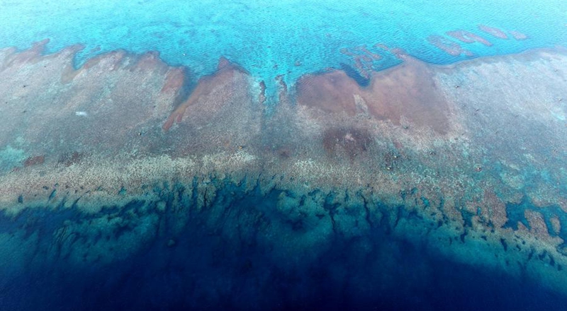 An aerial drone photo taken on May 1, 2026 shows a view of China's Huangyan Dao National Nature Reserve in the South China Sea. (Xinhua/Chen Bin)