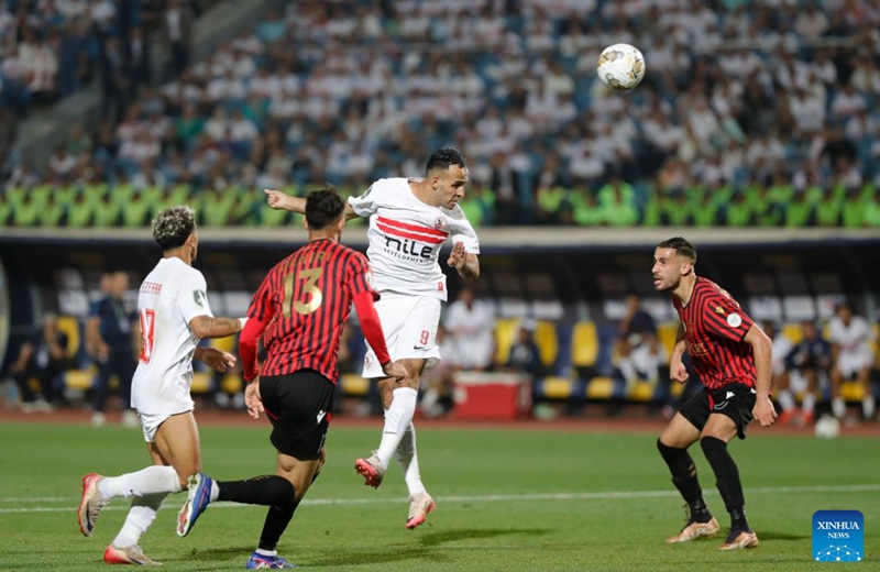 Nasser Mansy (2nd R) of Zamalek SC shoots during the final match between Zamalek SC of Egypt and USM Alger of Algeria at the 2025/26 CAF Confederation Cup in Cairo, Egypt, on May 16, 2026. (Photo by Ahmed Gomaa/Xinhua)