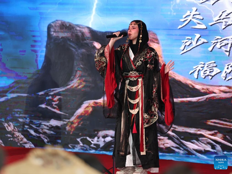 A contestant competes during the final of the 25th Chinese Bridge Chinese Proficiency Competition for Foreign College Students in Cairo, Egypt, May 15, 2026. The final of the 25th Chinese Bridge Chinese Proficiency Competition for Foreign College Students in Egypt was held here on Friday evening, with the attendance of 14 students majoring in Chinese.
The finalists advanced from a pool of 26 contestants representing 14 Egyptian universities in the preliminary rounds. Photo: Xinhua