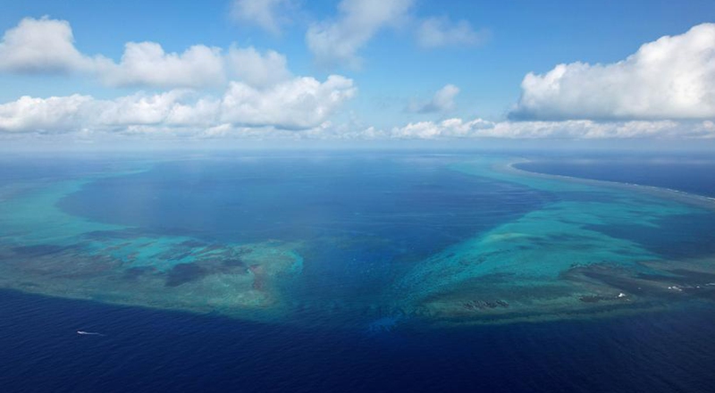 An aerial drone photo taken on May 12, 2026 shows a view of China's Huangyan Dao in the South China Sea. (Xinhua/Chen Bin)