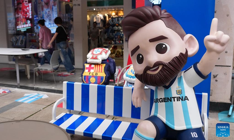 A World Cup-themed shop is seen at the Yiwu International Trade Market in Yiwu, east China's Zhejiang Province, May 15, 2026. As the 2026 FIFA World Cup draws near, World Cup-themed merchandise produced in Yiwu is in high demand. Yiwu is famous for small commodities manufacturing. According to local sources, most manufacturers began taking and producing orders related to the 2026 World Cup as early as last year, with products being shipped to markets around the world. (Xinhua/Huang Zongzhi)