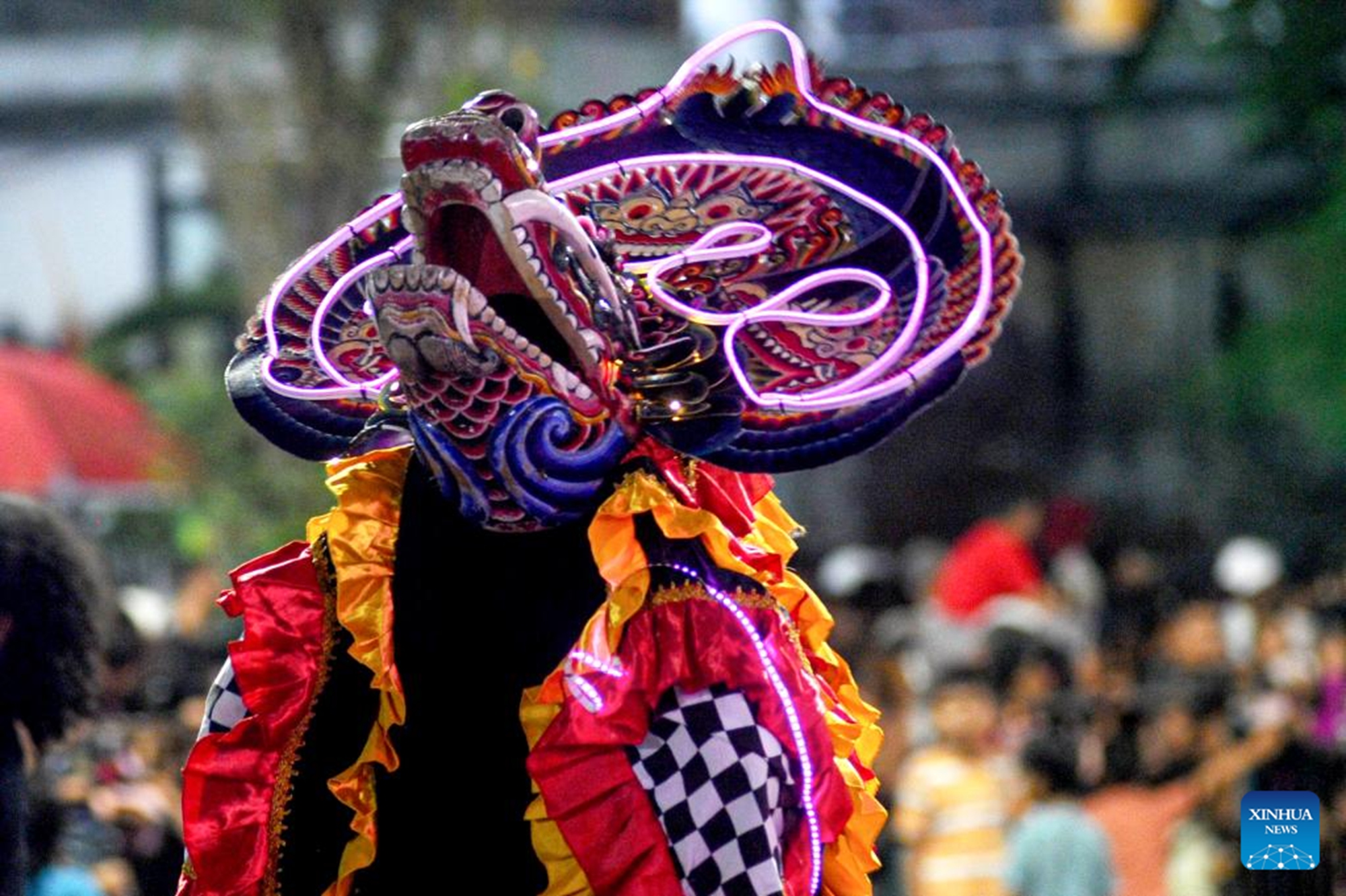 Performers take part in the Surabaya Vaganza 2026 in Surabaya, East Java province, Indonesia on May 16, 2026. Themed Garden of Hope, the Surabaya Vaganza 2026 presented decorated floats, light displays and cultural performances to showcase local culture and positive spirits in Surabaya. (Photo by Sahlan Kurniawan/Xinhua)

