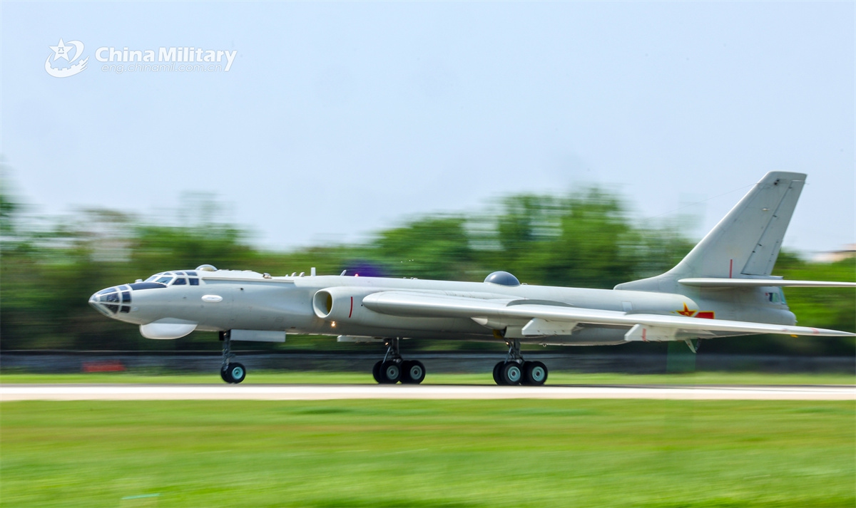 An H-6G bomber attached to an aviation regiment under the Chinese PLA Air Force takes off for a round-the-clock training exercise in early May, 2026. (Photo: eng.chinamil.com.cn)