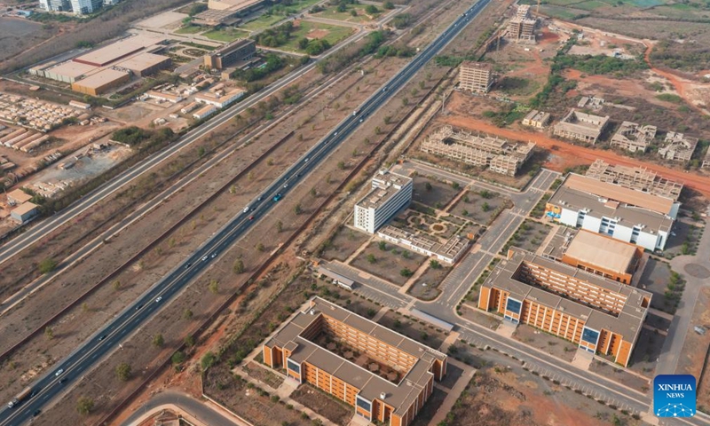 An aerial drone photo taken on May 17, 2026 shows the Dakar 2026 Youth Olympic Games venue cluster in Diamniadio, Senegal. With less than six months to go before the opening of the Dakar 2026 Youth Olympic Games, preparations have entered the final sprint stage. The Games will be held in three locations in Senegal - Dakar, Diamniadio and Saly. (Photo: Xinhua)