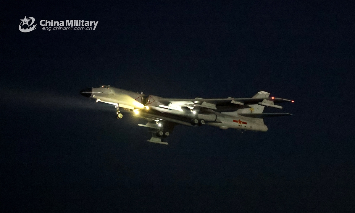 An H-6 bomber attached to an aviation regiment under the Chinese PLA Air Force takes off for nighttime training during a round-the-clock training exercise in early May, 2026. (Photo: eng.chinamil.com.cn)