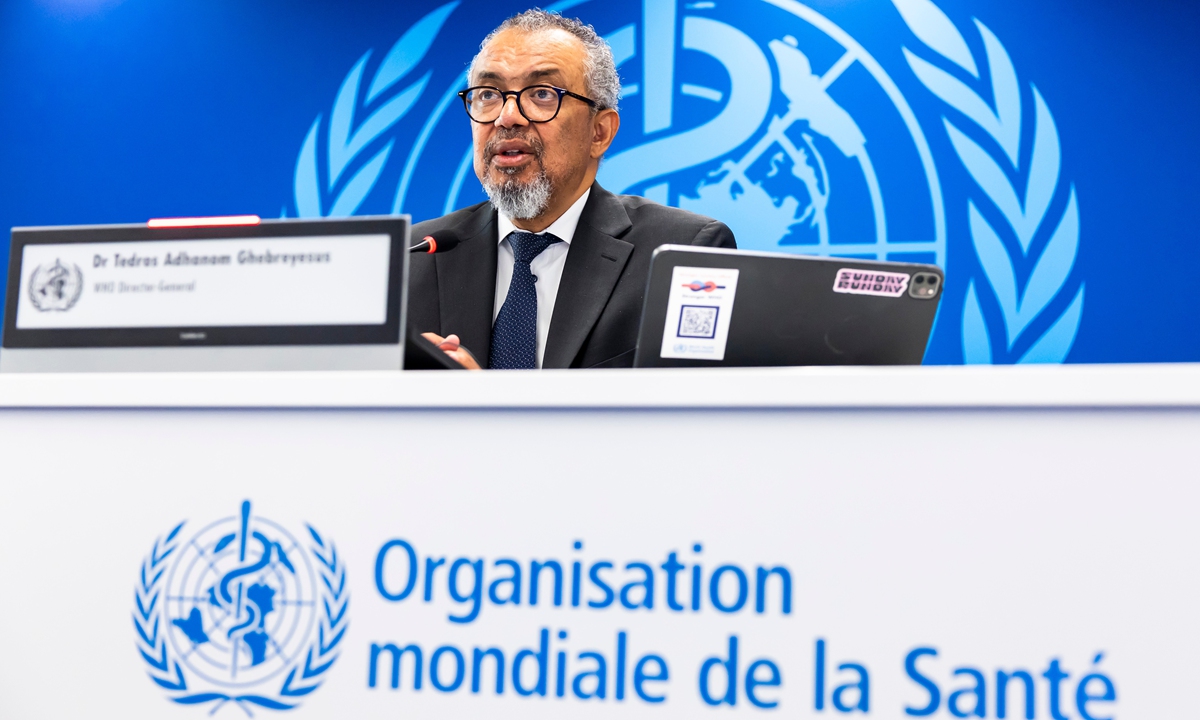 World Health Organization Director-General Tedros Adhanom Ghebreyesus speaks to the media on the Ebola outbreak after an emergency committee meeting at a press conference at its headquarters in Geneva, Switzerland on May 20, 2026.