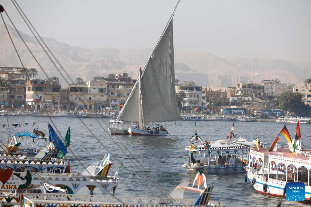 This photo taken on May 14, 2026 shows river fleet on the Nile River in Luxor Governorate, Egypt. (Photo: Xinhua)