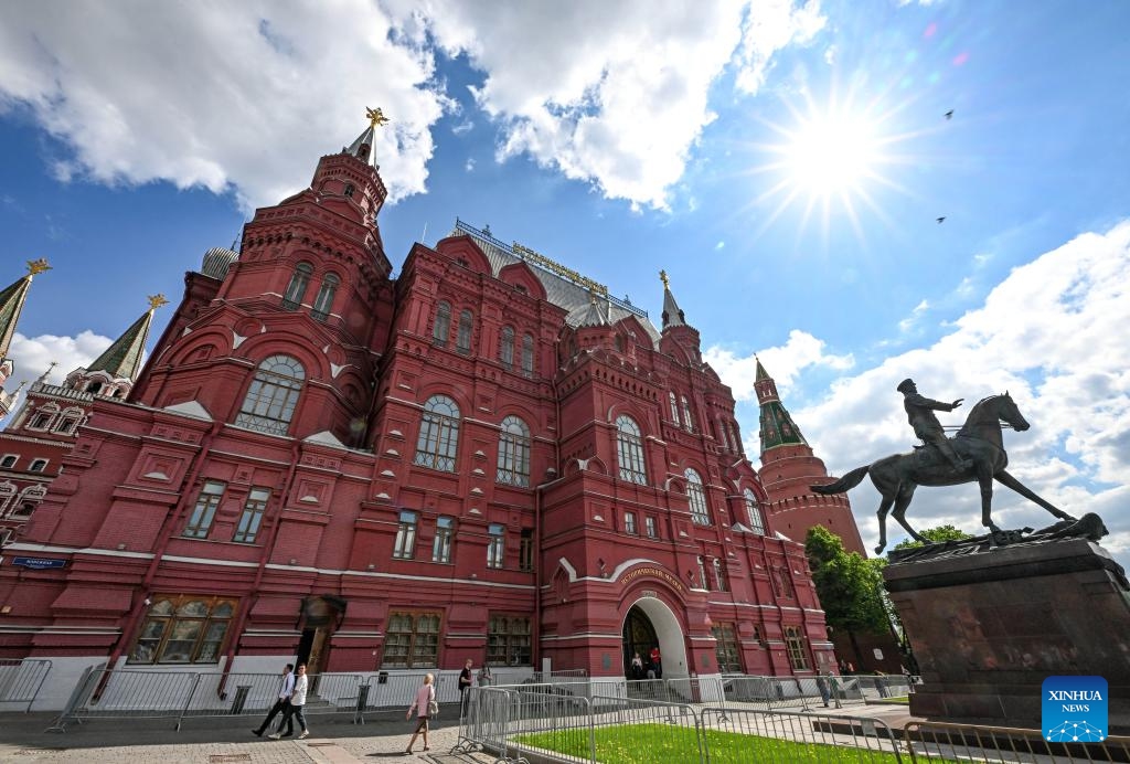 This photo taken on May 16, 2026 shows a view of the Russian State Historical Museum in Moscow, Russia. Moscow, the capital and largest city of Russia, stands as the country's political, economic, cultural and technological center. Its diverse architecture and vibrant cultural atmosphere highlight a long history and a strong artistic taste of the city. (Photo: Xinhua)