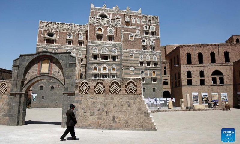 A man walks in front of the National Museum in Sanaa, Yemen, May 19, 2026. Authorities in Sanaa held a special exhibition Tuesday at the National Museum to mark International Museum Day, highlighting the country's damaged cultural heritage and urging its protection. (Photo: Xinhua)