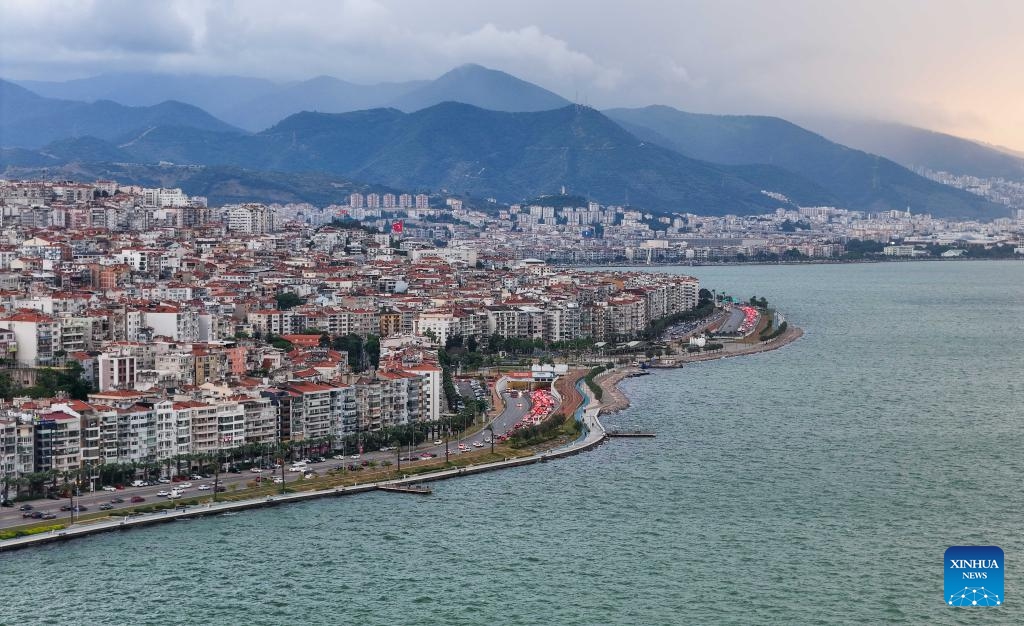 An aerial drone photo taken on May 20, 2026 shows the Gulf of Izmir, Türkiye. Located on the Aegean Sea, the Gulf of Izmir in Türkiye serves as a major maritime transportation hub and a popular spot for visitors to enjoy the coastal scenery. (Photo: Xinhua)