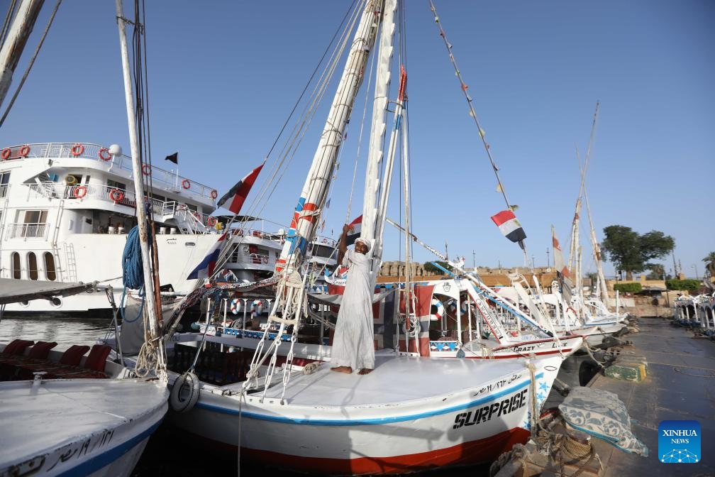 This photo taken on May 14, 2026 shows a boat on the Nile River in Luxor Governorate, Egypt. (Photo: Xinhua)