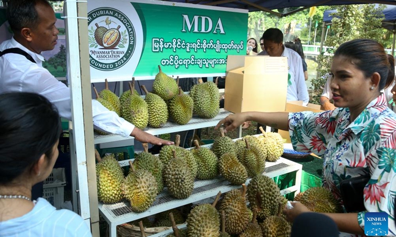People visit a durian fair in Yangon, Myanmar, May 19, 2026. The fair opened here on Tuesday. (Photo: Xinhua)