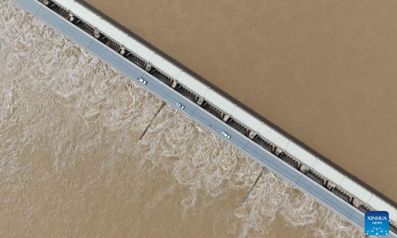 An aerial drone photo taken on May 19, 2026 shows the Sanshenggong Water Control Project in north China's Inner Mongolia Autonomous Region. Sanshenggong Water Control Project is a large scale dam project mainly designed for irrigation purposes, with functions including flood control, power generation, water supply and transportation. (Photo: Xinhua)