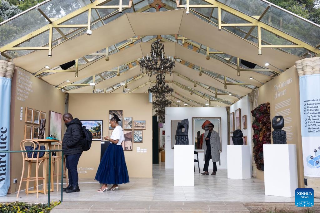 People visit the RMB Latitudes Art Fair 2026 at the Shepstone Gardens in Johannesburg, South Africa, May 22, 2026. The art fair, scheduled from May 22 to 24, covers a wide range of artistic fields including painting, sculpture, photography, and design. (Photo: Xinhua)