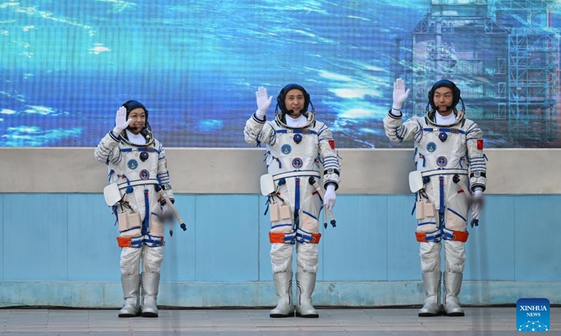 A send-off ceremony for the three Chinese astronauts of the Shenzhou-23 crewed space mission is held at the Jiuquan Satellite Launch Center in northwest China, May 24, 2026. (Xinhua/Lian Zhen)
