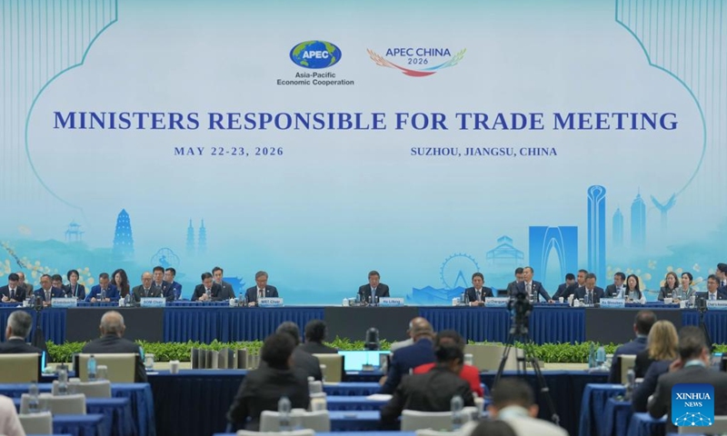 Chinese Vice Premier He Lifeng, also a member of the Political Bureau of the Communist Party of China Central Committee, addresses the APEC Ministers Responsible for Trade Meeting in Suzhou, east China's Jiangsu Province, May 23, 2026. (Xinhua/Xing Guangli)