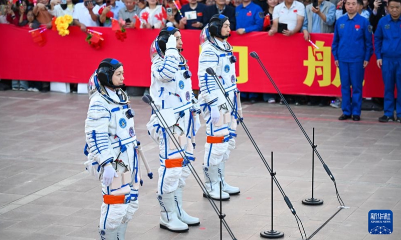 A send-off ceremony for the three Chinese astronauts of the Shenzhou-23 crewed space mission is held at the Jiuquan Satellite Launch Center in northwest China, May 24, 2026. (Xinhua/Lian Zhen)