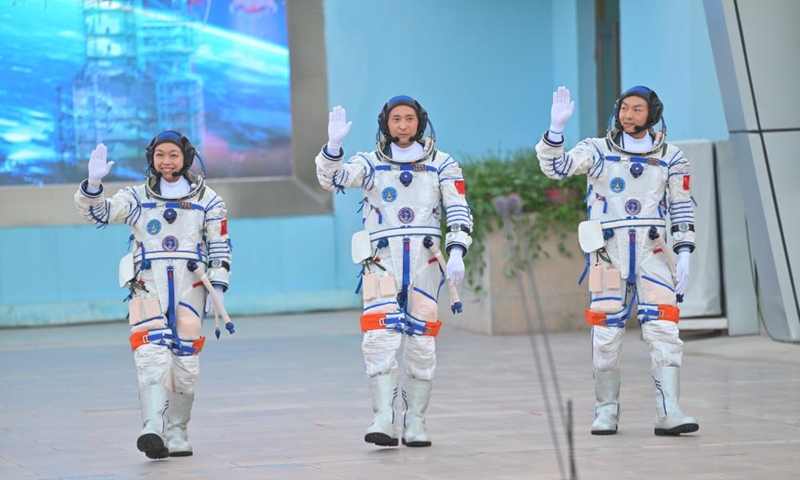 A send-off ceremony for the three Chinese astronauts of the Shenzhou-23 crewed space mission is held at the Jiuquan Satellite Launch Center in northwest China, May 24, 2026. (Xinhua/Lian Zhen)