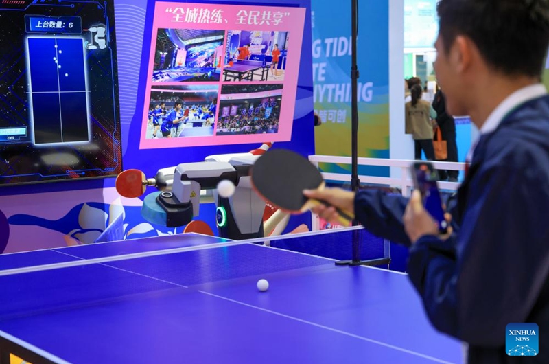 A visitor plays table tennis with a robot at the 22nd China (Shenzhen) International Cultural Industries Fair in Shenzhen, south China's Guangdong Province, May 21, 2026. The 22nd China (Shenzhen) International Cultural Industries Fair kicked off on Thursday in the metropolis of Shenzhen.
The five-day event, which highlights cultural industry development, focuses on the digital intelligence empowerment of the industry and the cultivation of new quality productive forces, gathering domestic and foreign high-end cultural industry resources and innovation elements. Photo: Xinhua