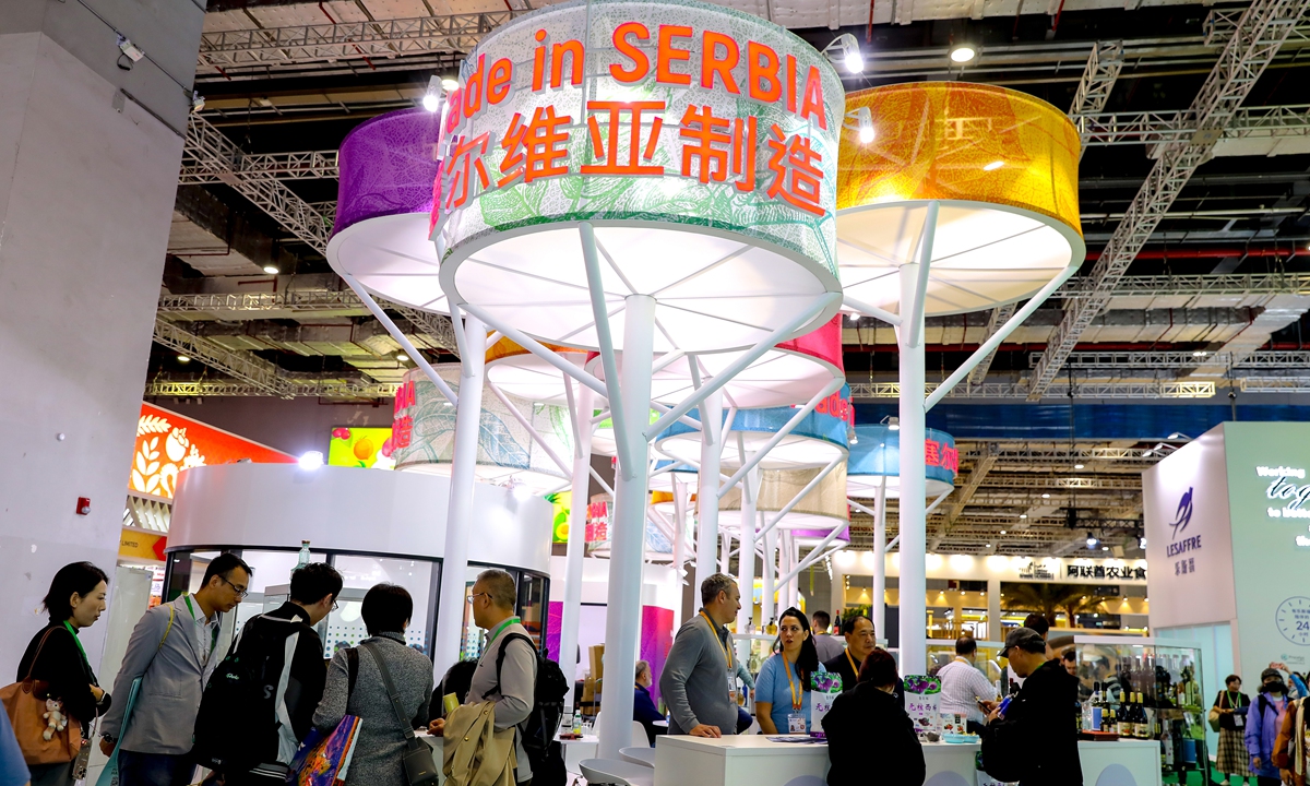 A booth showcasing Serbian products at the 8th China International Import Expo in Shanghai on November 8, 2025 Photo: VCG