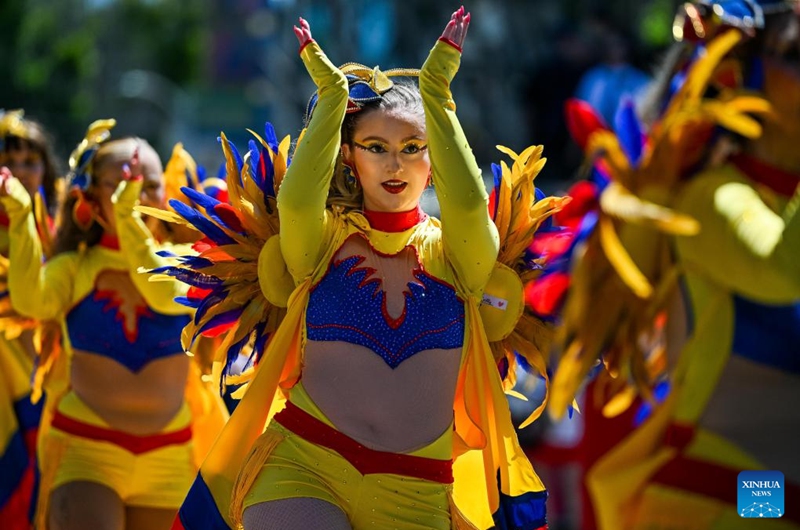 Artists perform in a parade during the Carnaval San Francisco in San Francisco, the United States, May 24, 2026. (Photo by Ziyu Julian Zhu/Xinhua)