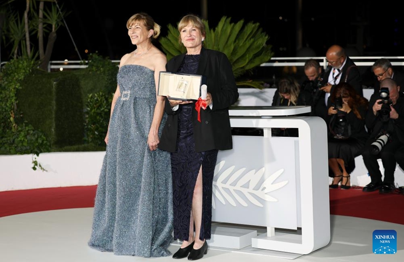 Actress Yana Radeva (L) and German director Valeska Grisebach pose during a photocall at the closing ceremony of the 79th edition of the Cannes Film Festival in Cannes, southern France, on May 23, 2026. The Jury Prize was awarded to Valeska Grisebach for The Dreamed Adventure. The 79th edition of the Cannes Film Festival closed Saturday in the southern French resort town of Cannes. (Xinhua/Wu Huiwo)